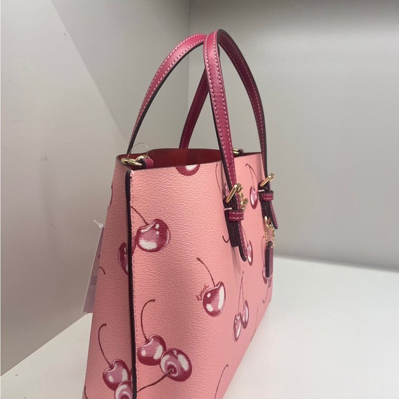 Coach Flower Pink/Bright Violet Mollie Tote Bag 25 With Cherry Print #CR293 - Picture 6 of 7